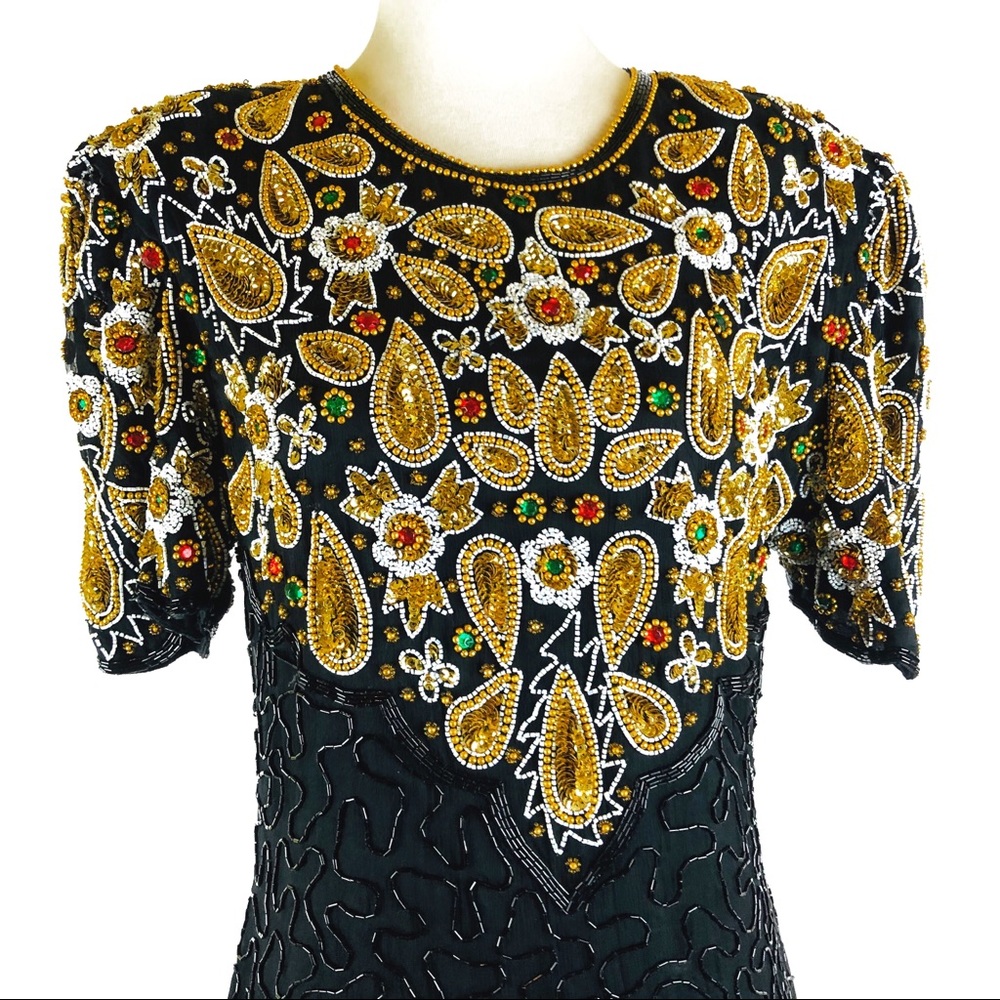 Vintage Stenay black silk beaded sequined dress